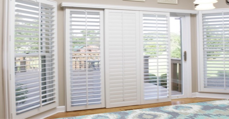 [Polywood|Plantation|Interior ]211] shutters on a sliding glass door in Seattle